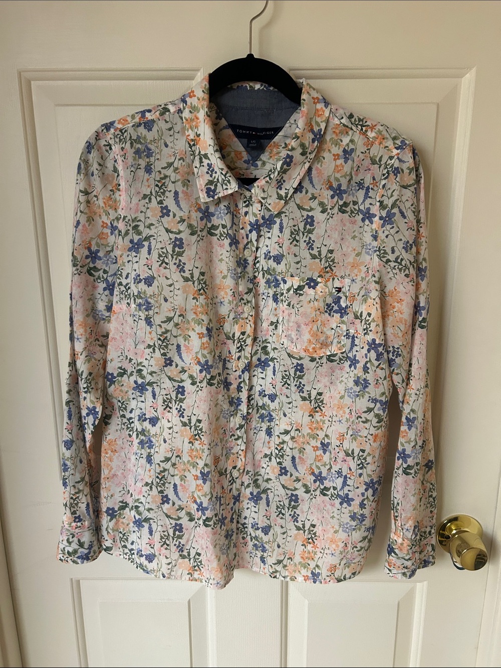 Tommy Hilfiger Pastel Floral Button-Down Shirt in Blue, Peach & Pink